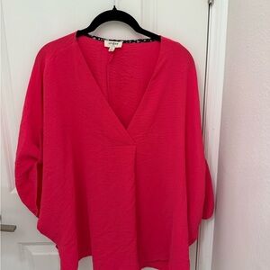 Umgee Bright Pink V-Neck Blouse
